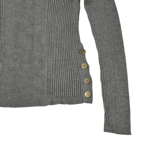Hooked Up Grey Ribbed Sweater Gold Button Accents XL Henley Soft Stretch - Picture 5 of 12